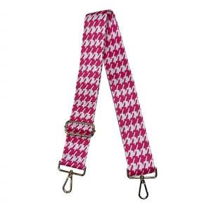 NEW AHDORNED women's embroidered houndstooth bag strap in pink & white